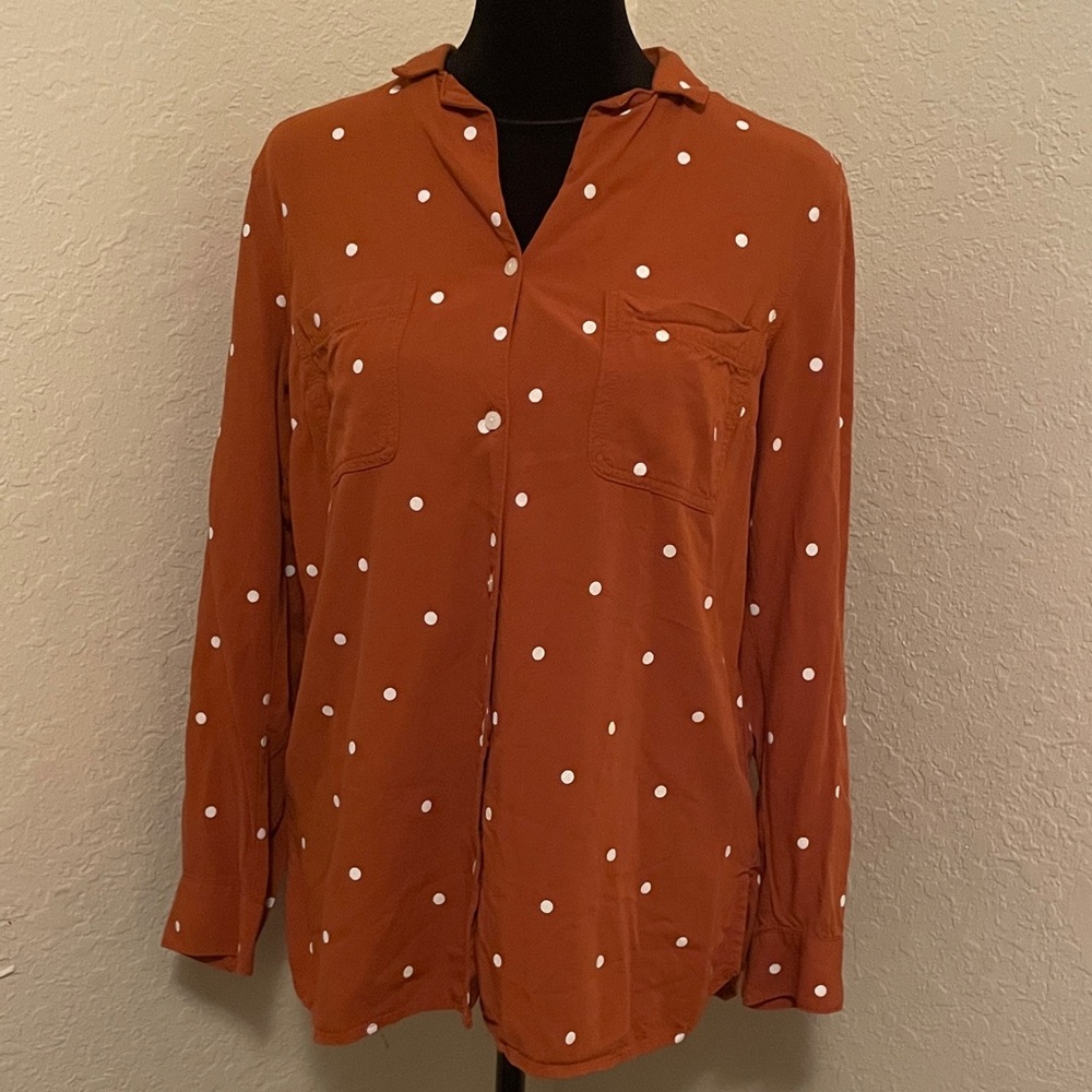 Old Navy Rust Polka Dot Button-Up Blouse fall style Size S